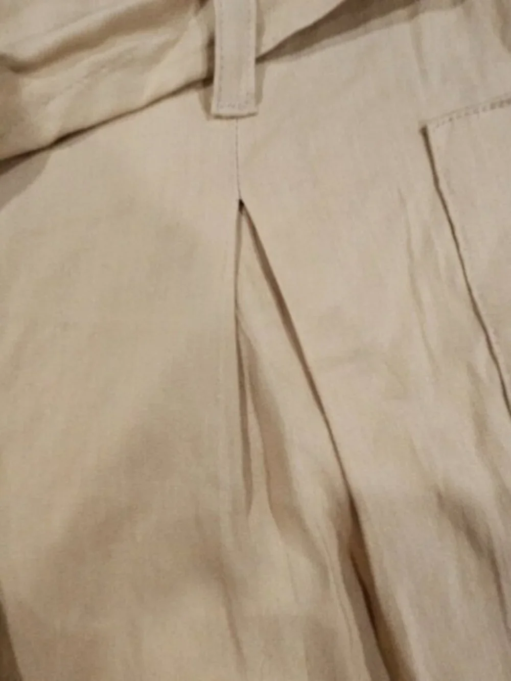 Calvin Klein SZ 4 Tan Belted Paper Bag Pleated Linen Blend Pant Baggy Tapered